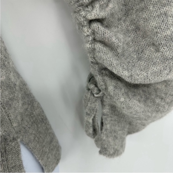 3.1 Phillip Lim | Light Grey Melange Alpaca Blend Shirred Sleeve Cardigan | XS - Picture 6 of 12